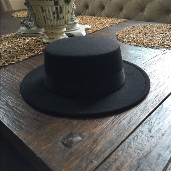 Gypsy Bohemian Black Wool Boater Hat - Picture 2 of 10