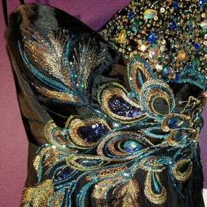 Peacock embroidered cocktail dress