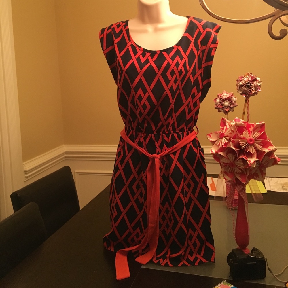 Orang and blue mini dress