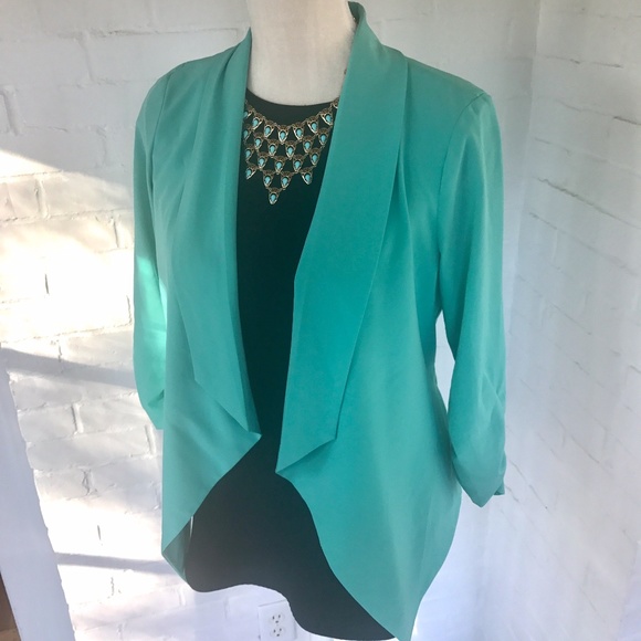 Pearl Jackets & Blazers - PEARL Aqua Turquoise Draped Blazer Small EUC