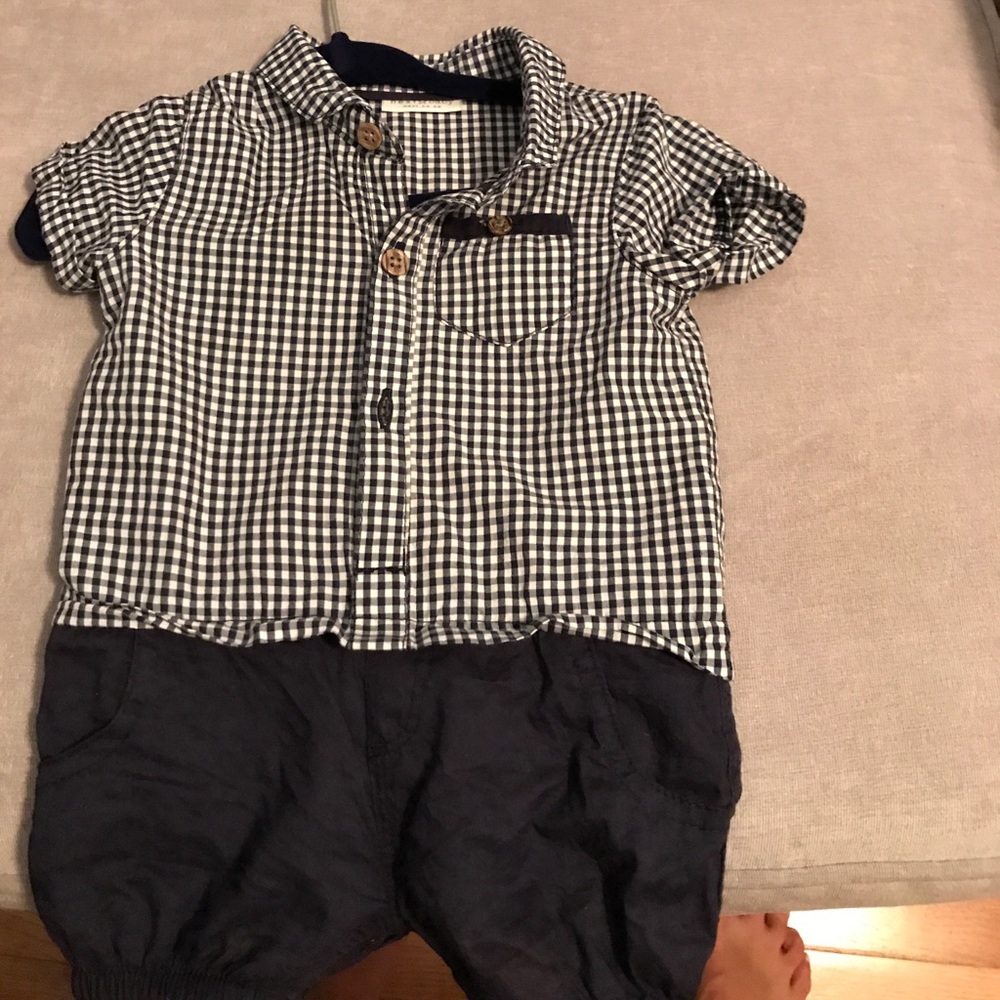 Next baby plaid shorts romper 0-3 months