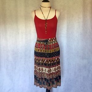 Vtg 90s XS S M L India Crinkle Ethnic Midi Skirt