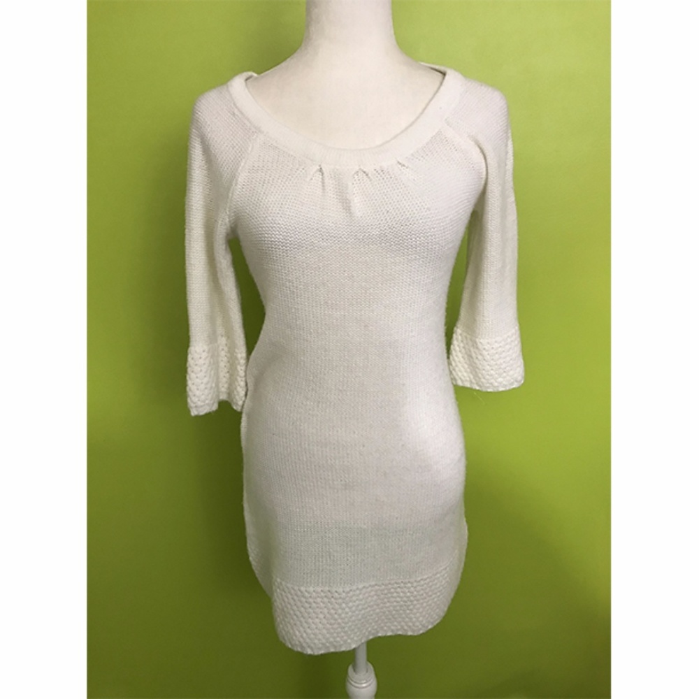 Red Paint Long Sleeve White Knit Dress Sz M