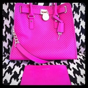 Michael Kors Pink Perforated Hamilton Bag