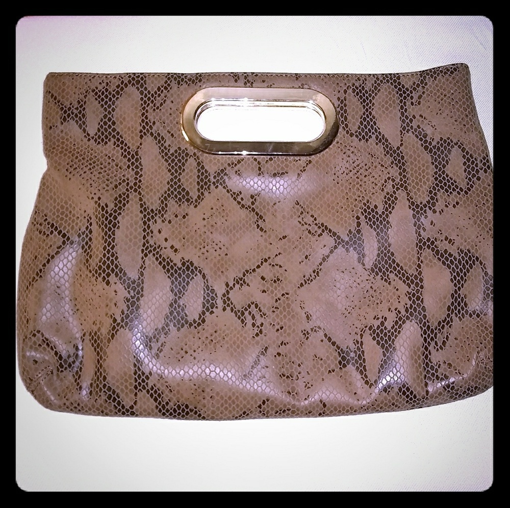 Suede snakeskin clutch