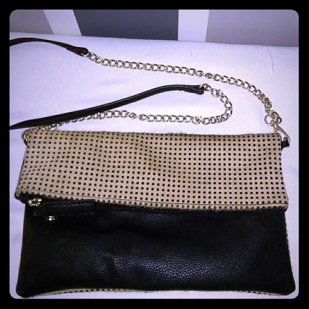 Leather and fur shoulder bag