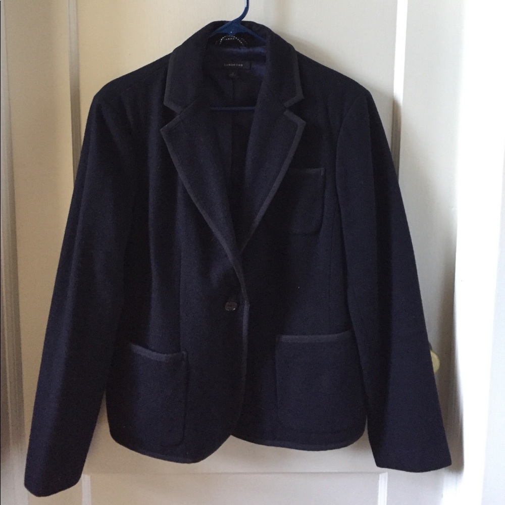 LANDS END Navy Wool Blend Blazer