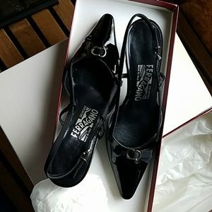 Salvatore Farragamo black patent leather shoes