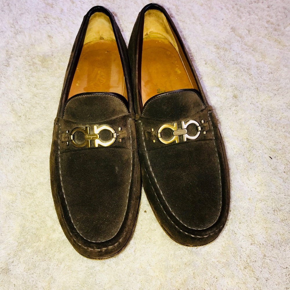 Salvatore Ferragamo, Dark Brown Suede Loafers