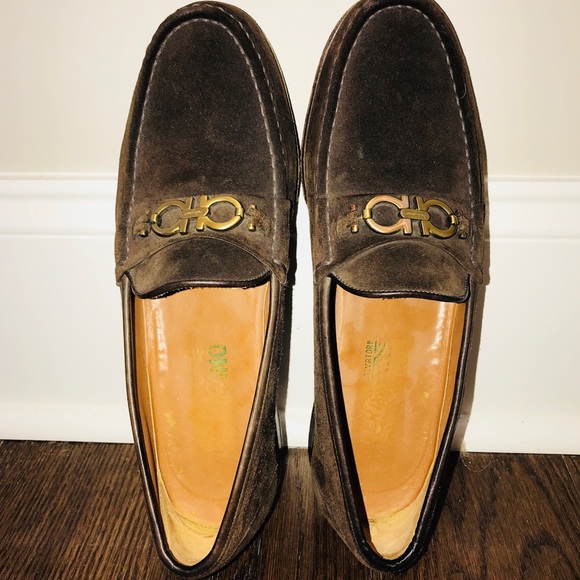 Salvatore Ferragamo, Dark Brown Suede Loafers main image 6