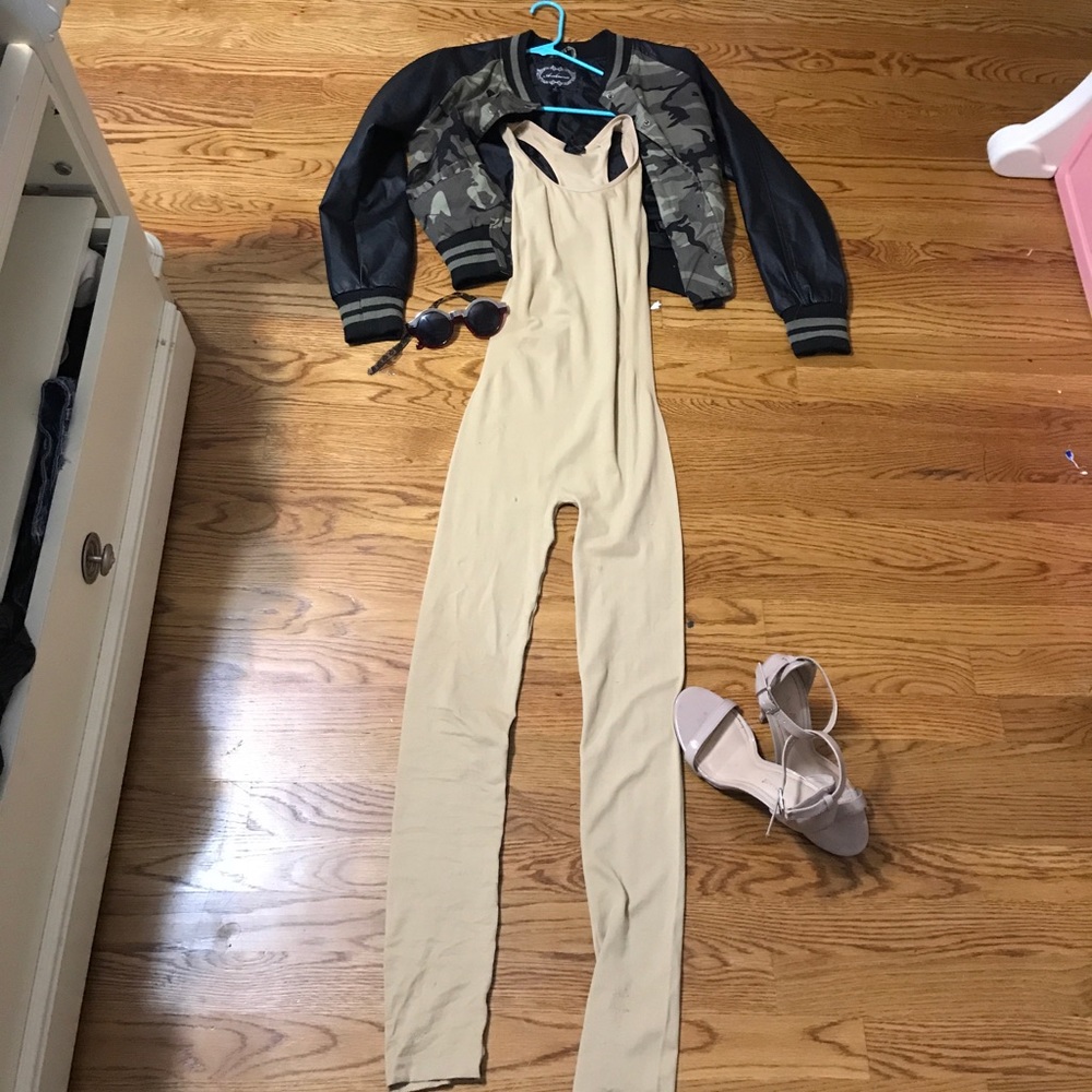 Outfit deal!! Bomber, jumpsuit, choker, heels