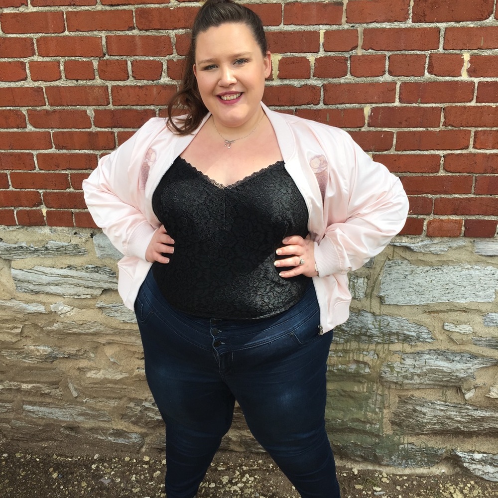 Pink Embroidered Bomber Jacket