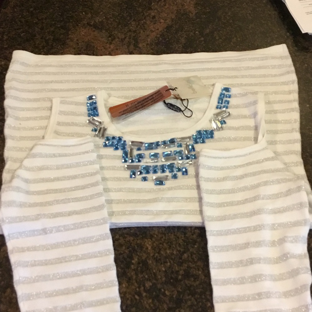 Cold shoulder jeweled sweater shirt
