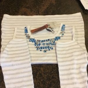 Cold shoulder jeweled sweater shirt