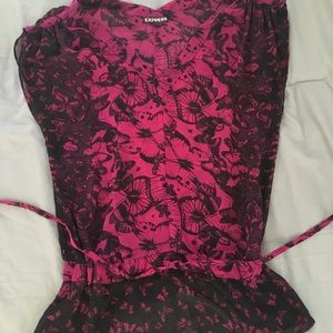 XS Express black and dark pink/purple sheer top