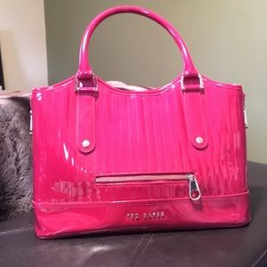 TED BAKER Red Patent Leather Tote w/ zip pouch in