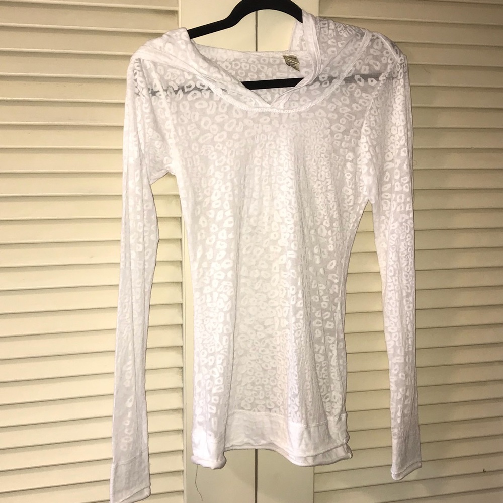 White Sheer hooded animal print top NEVER WORN