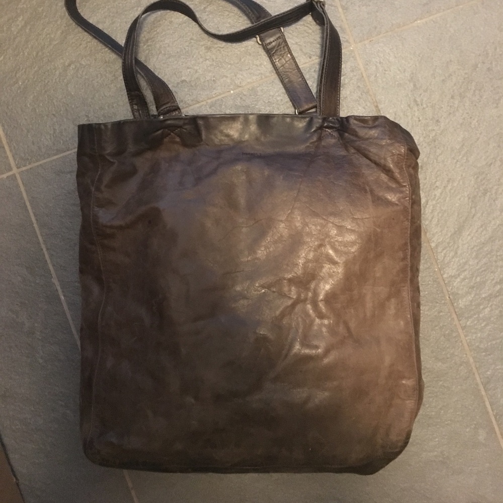 Brown leather tote bag