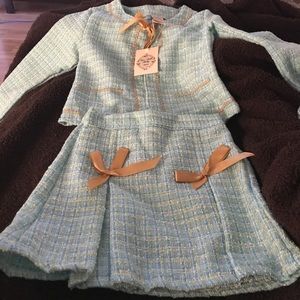 Girls Aqua Tweed skirt & blazer set