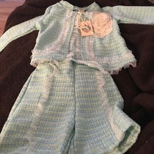 Girls Aqua Tweed Shorts & Blazer set