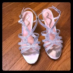 Nina silver sparkle wedge sandals