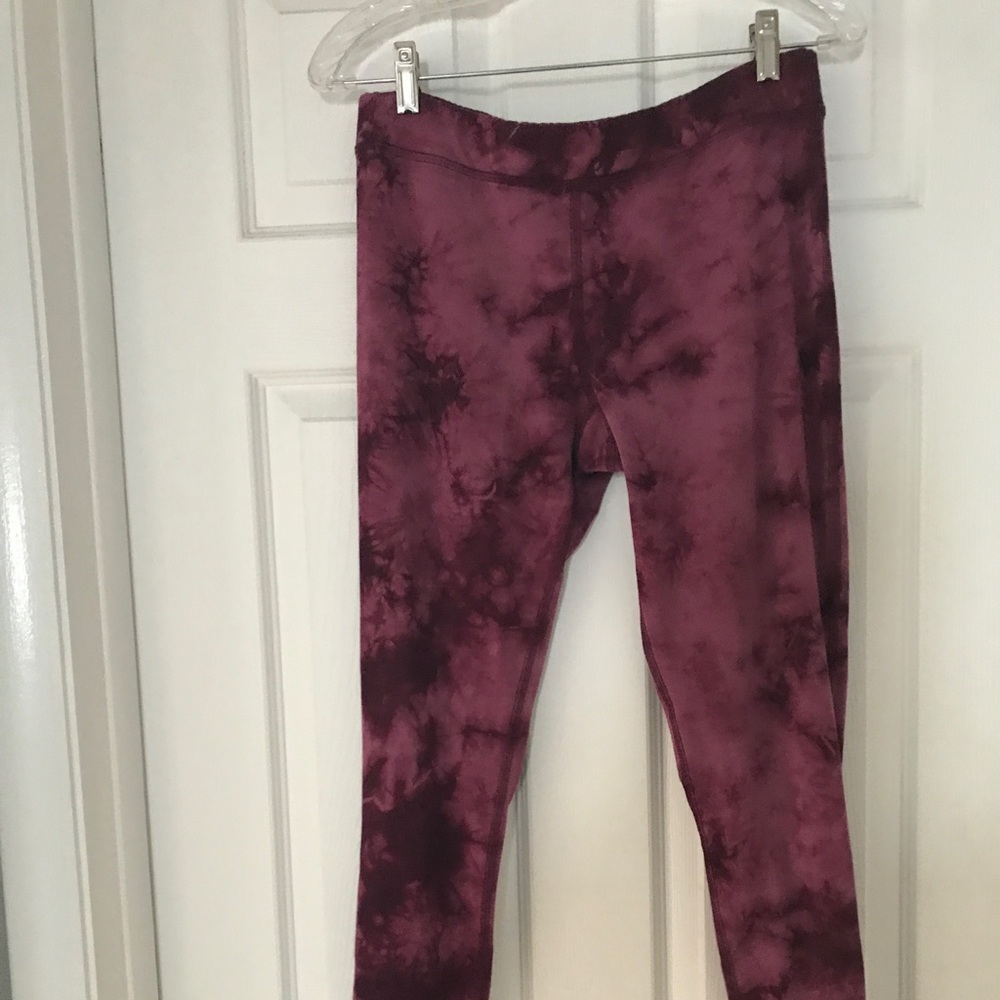 Wine colored tye dye yoga pants.