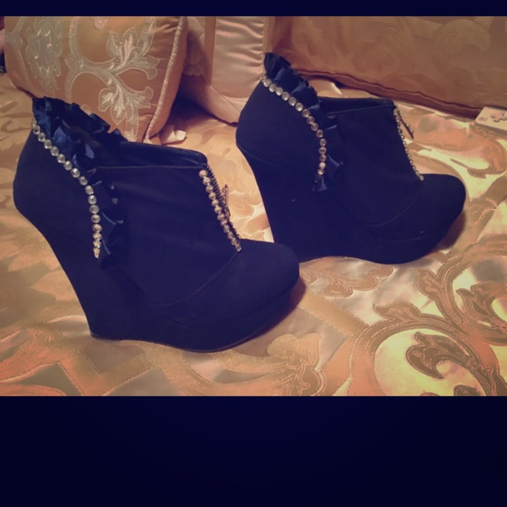 Blue wedge heels