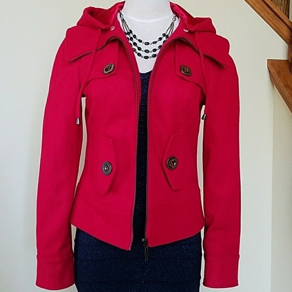 G by Guess Jackets & Blazers - Red wool hooded jacket coat