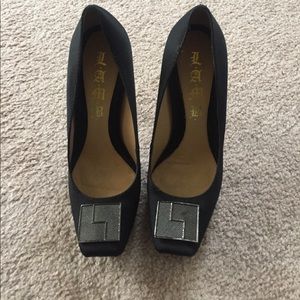 Black square toe shoe L.A.M.B