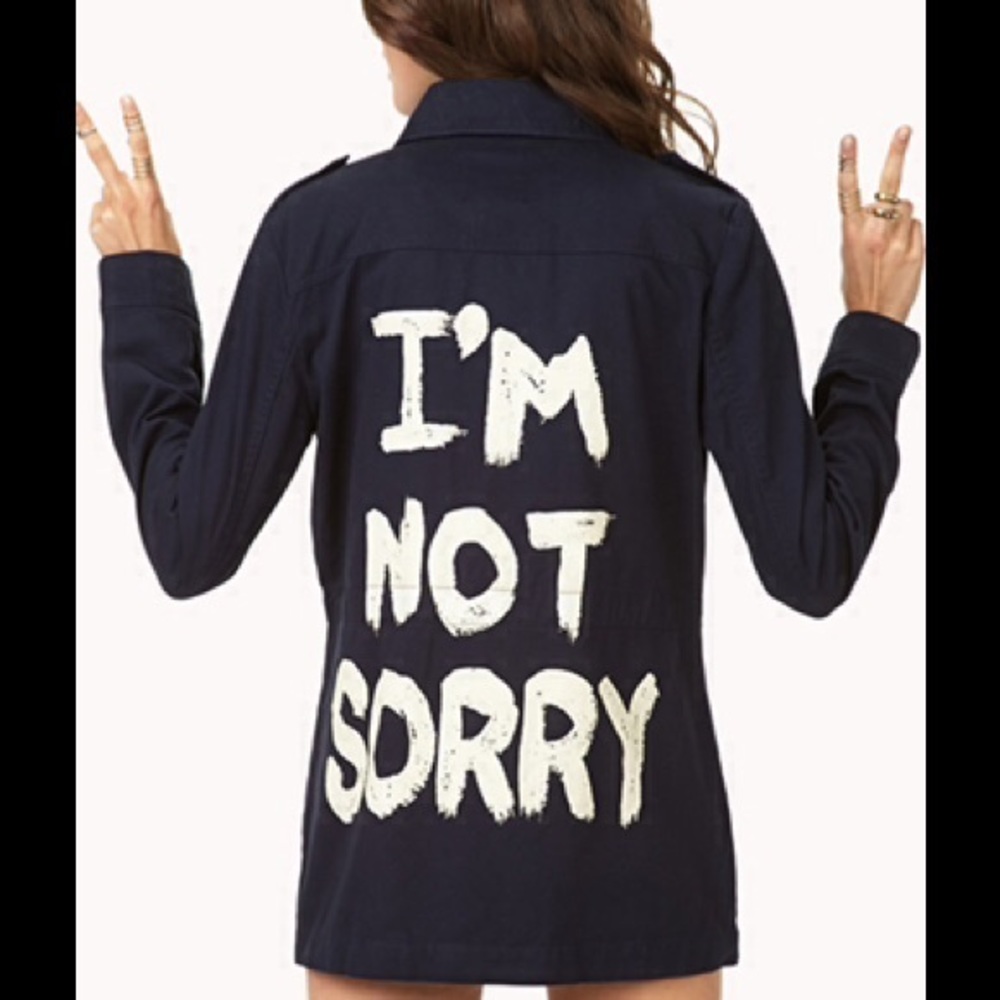 “I’m Not Sorry” Navy Utility Jacket Forever 21