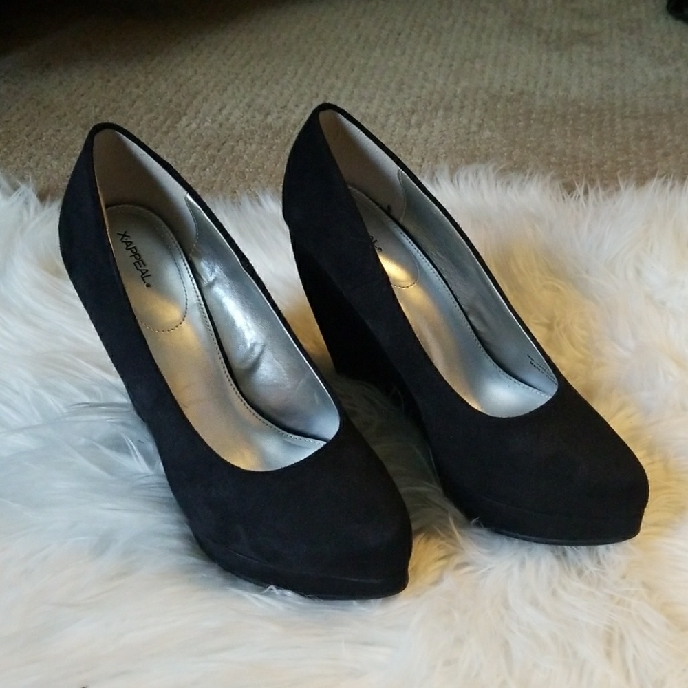 Xappeal Licorice Black Platform Wedge Faux Suede