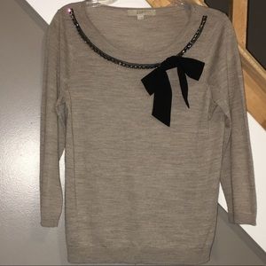 {LOFT} Beaded bow blouse