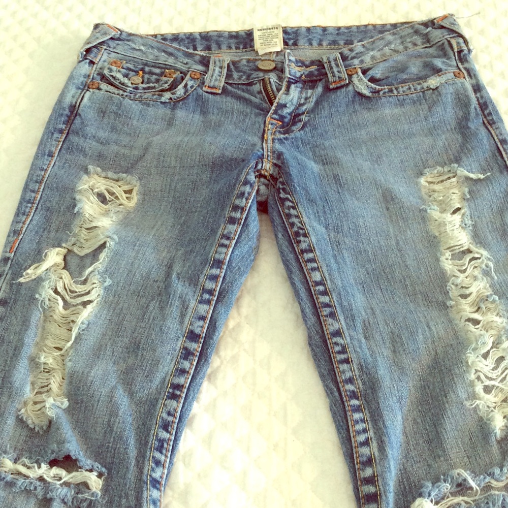 True Religion boot cut jeans distressed size 28