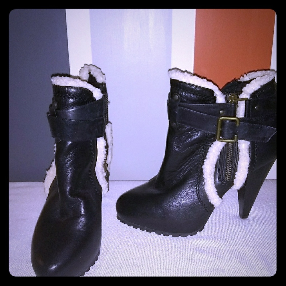 Winter leather high heel boots