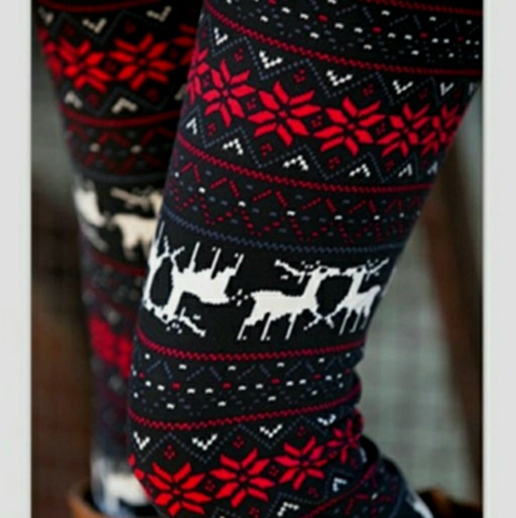 NWOT Poinsettia Deer Winter print leggings - Picture 4 of 4