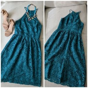 LOFT Teal Lace Midi Dress