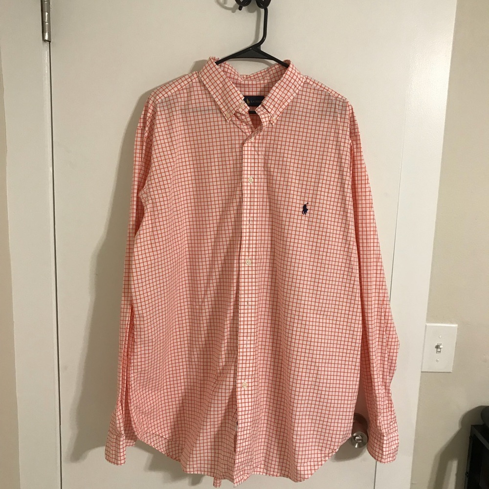 Polo White and orange long dress sleeve shirt.