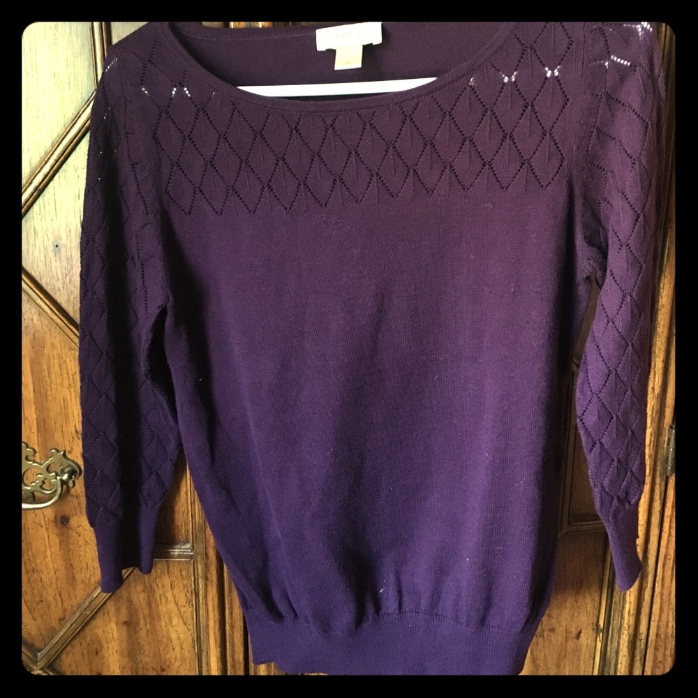 LOFT plum 3/4 length sleeve sweater