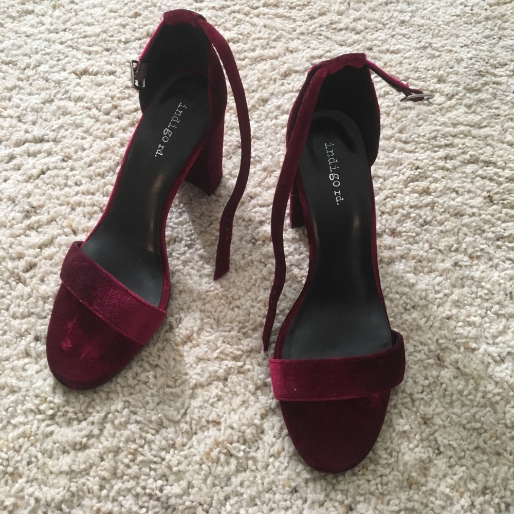 Red Crushed Velvet Chunky Heel