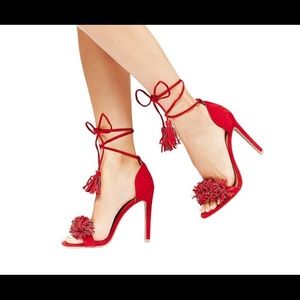 Red lace up heels