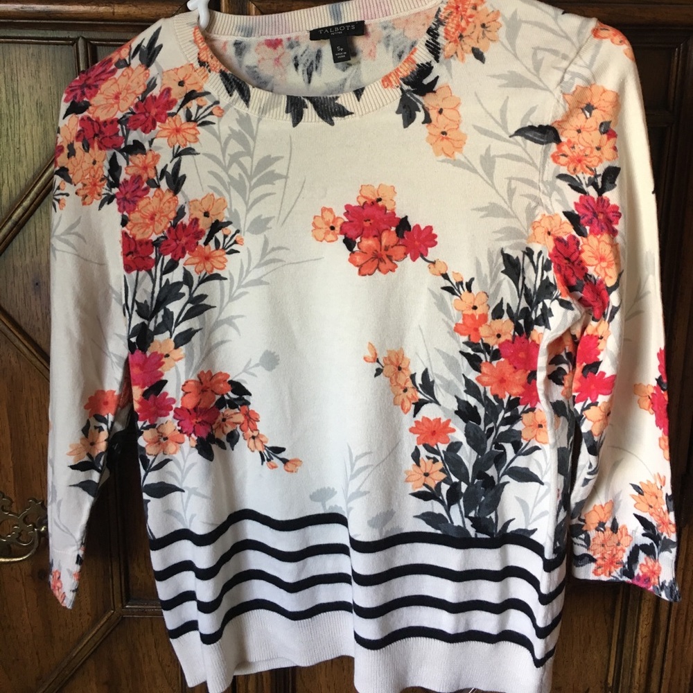TALBOTS PETITE 3/4 length floral sweater