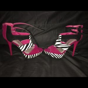 Pink and zebra print high heels