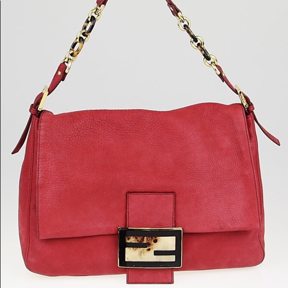 Fendi Authentic Red Iridescent Leather Mamma Bag