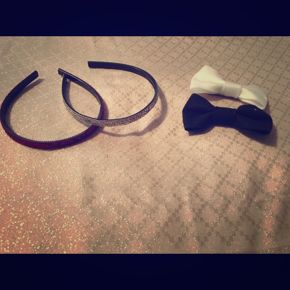 🍍Pink and Silver Glitter Headbands & B&W Bow Clip