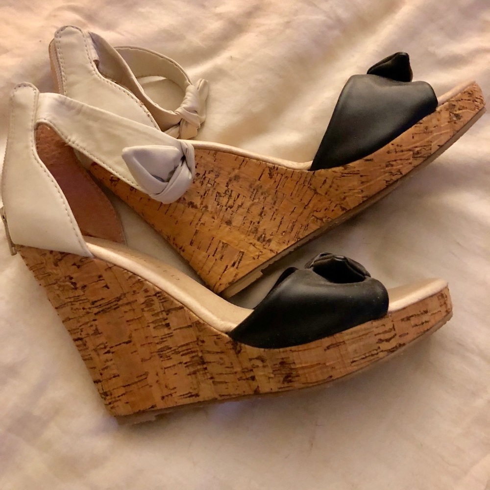 Cream and black wedge heels