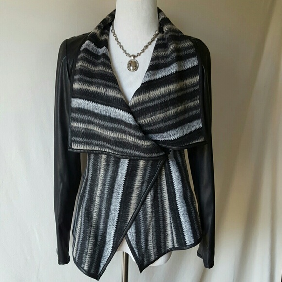 Vakko soft blanket striped faux leather jacket - Picture 2 of 8