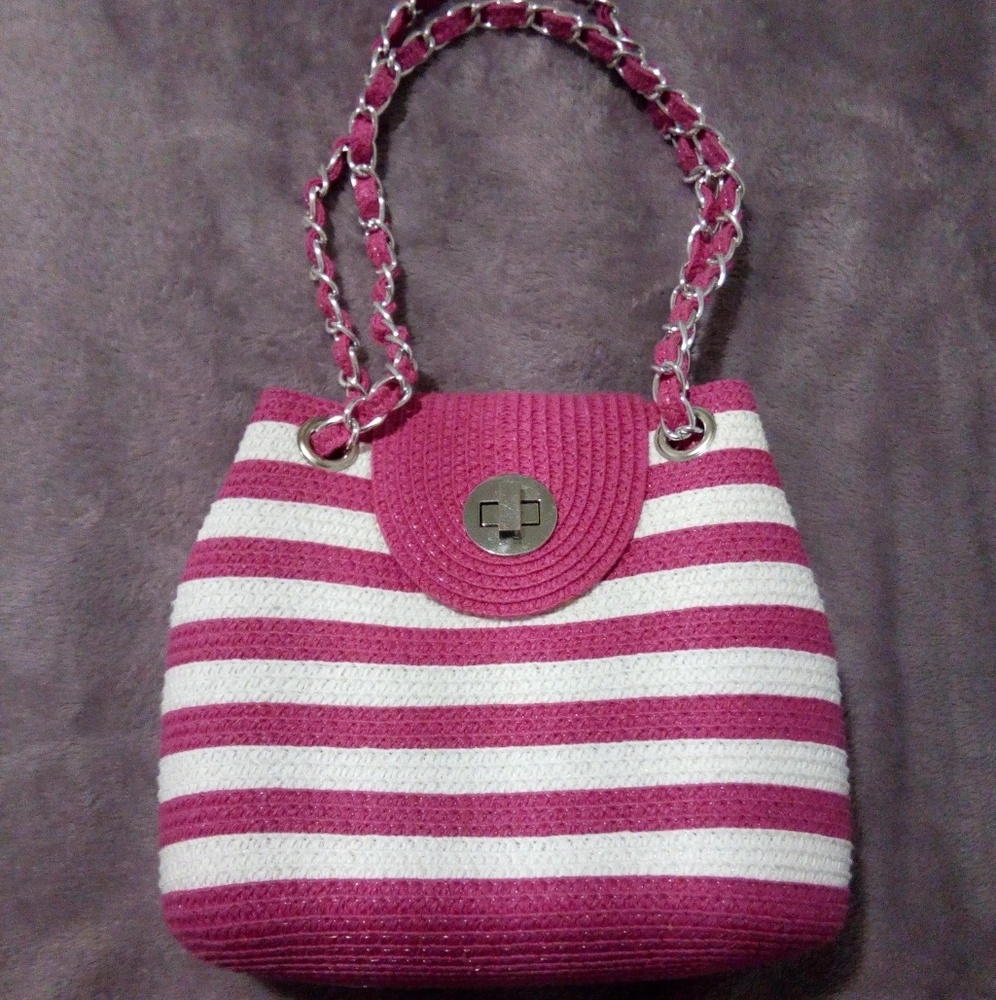 Host Pick Pink cream and silver woven bag
