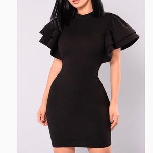 Fashion Nova Black Serafina Ruffle Dress (L)