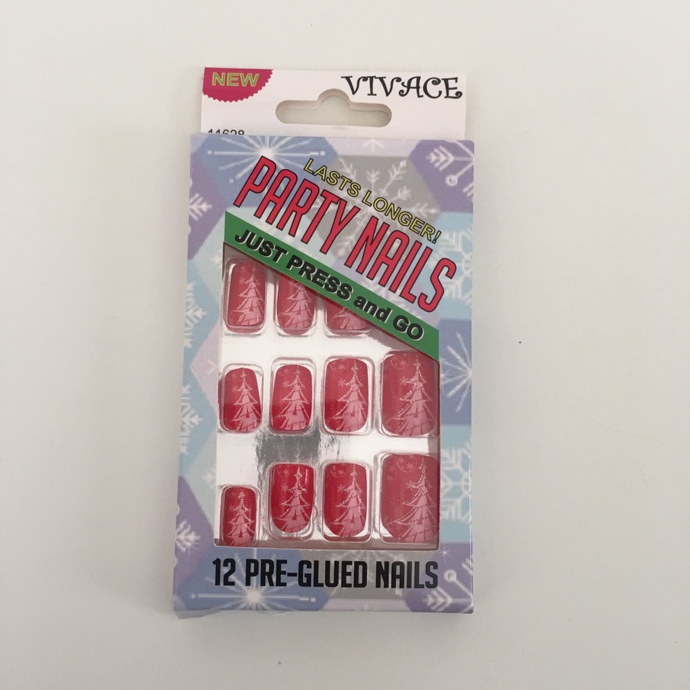 Party Nails Christmas Trees press and Go! Red 12 Pre-Glued
