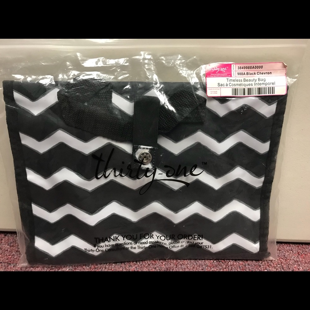 Thirty-One Black Chevron Timeless Beauty Bag